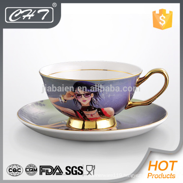 Porcelain modern gold rim tea cup saucer